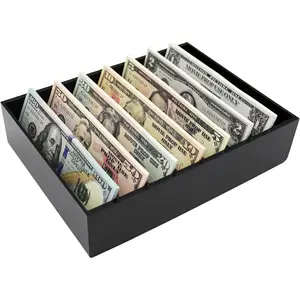 8 Compartment Black Acrylic Money Organizer for Cash Money Holder Cash Tray Cash Box Cash Organizer for Bills
