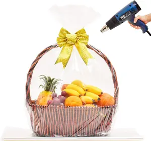32x40 inch, Christmas Basket Cellophane Shrink Bags, Shrink Wrap Bags Large, Clear, 5 Packs
