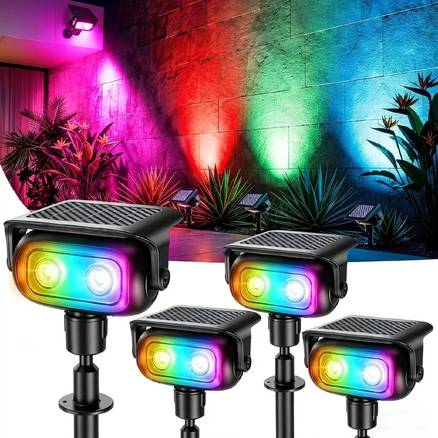 RGB Solar Outdoor Spot Lights, 360° Rotatable, 5-Mode Color Changing, Solar Outdoor Decorative Lights for Path, Garden, Home Improvement Landscape Lighting, Solar Outdoor Lights