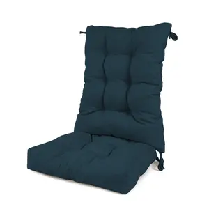 Non-Slip Tufted Rocking Chair Seat & Back Cushion Set, 2 Sizes (21x17in/17x17in), High-Density Sponge Silk Filler, Outdoor-Ready Outdoor Patio Furniture, Navy Blue Polka Dots Design for Balcony, Patio