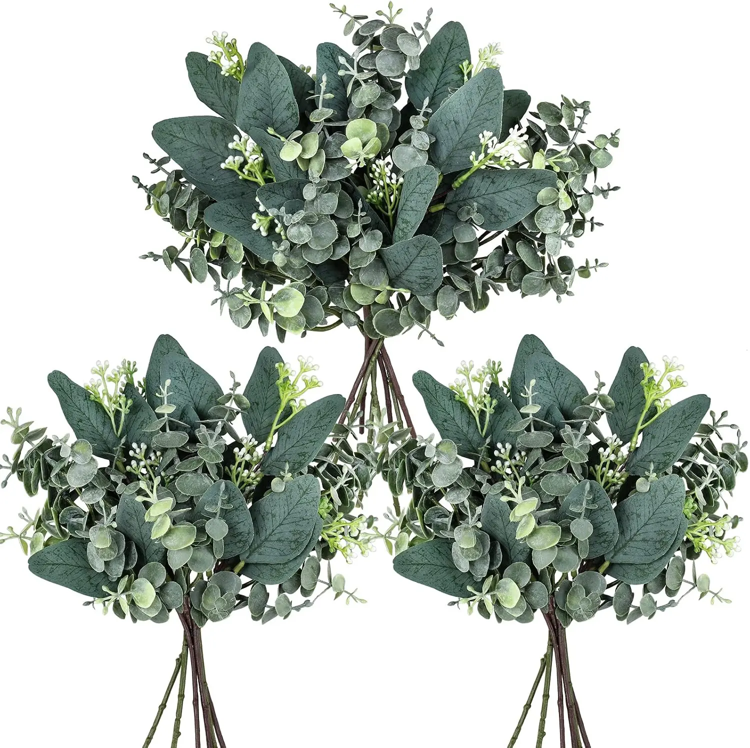 20 Pcs Mixed Artificial Oval Eucalyptus Leaves Bulk with White Seeds Stems and Spray for Vase Floral Wreath Bouquets Wedding Greenery Decoration