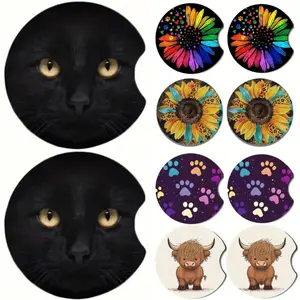 10pcs Sunflower Design Rubber Water Coasters for Car Non-Slip Durable Easy to Clean Protects Car Surfaces from Water Marks and Spills Car Cup Accessories