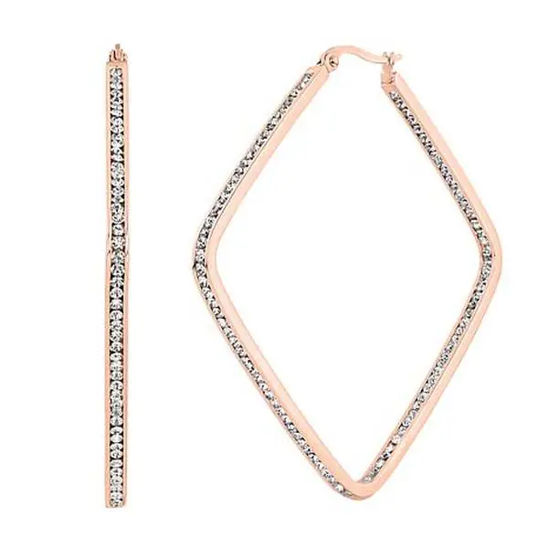 Stately Steel Square Inside-Outside Pavé Hoop Earrings - 2"
