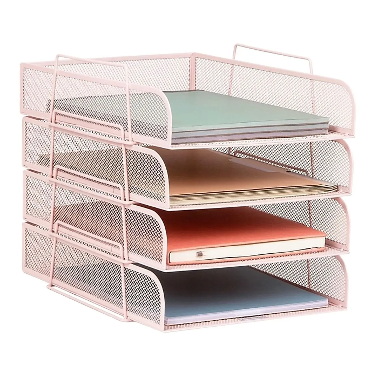 Mind Reader Metal Front Loading Stackable Letter Tray, Letter/Legal Size, Pink (BSTACK4-PNK)