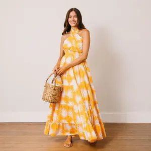 Gold Palm Geo with Gold Dot Capri Dress