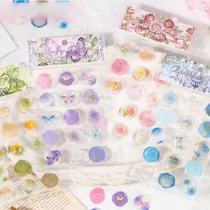 4 Pack Classical Floral Vintage Touch Wax Seal Stickers, Creative Handmade Crafts Scrapbook Materials, Decorative Series DIY Diary Notebook Decals, Floral Pattern Sticker, Decoration Sticker, DIY Art Stickers