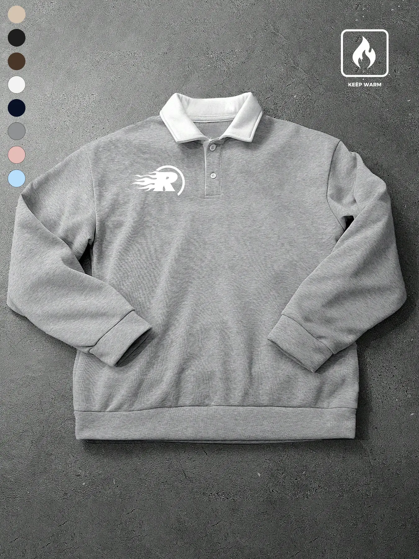 Men's Fall Winter Warm Fleece Polo Neck Sweatshirt, Colorblock Collar Loose Casual Long Sleeve Pullover, High Street Streetwear Graphic Print, Unisex Couple Wear, Menswear, Tops
