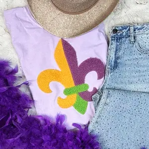 Mardi Gras Fleur De Lis Fluffy Patch – Chenille Iron-On Appliqué