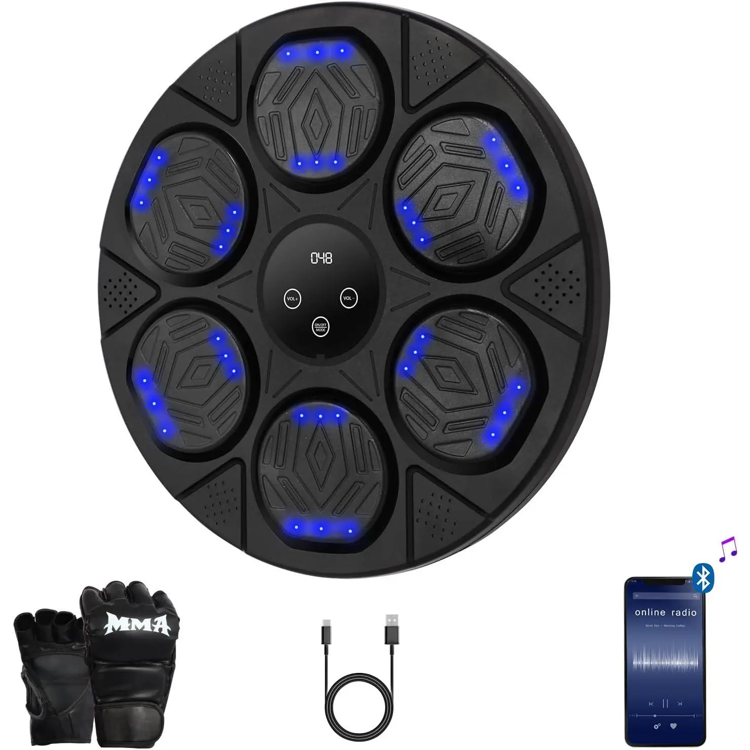 Smart Wall-Mount Boxing Machine, LED Light-Up Target with Bluetooth, Home Boxing Workout Equipment Set with Gloves for Adults, Compact Unisex Punch Bag Board