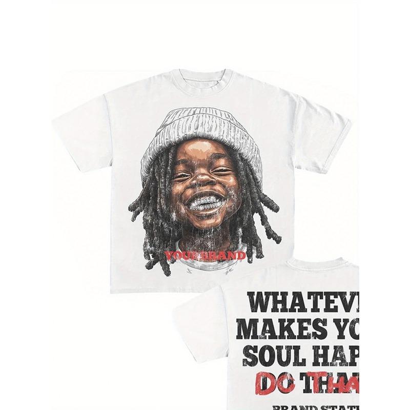 Brand State Unisex Double-Sided "Whatever Makes Your Soul Happy Do That" Smiling Kid Graphic Sport T-Shirt Positive Vibes Oversized Cotton Streetwear Tee for Men & Women