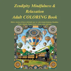 Heather Hartman Zendipity Mindfulness & Relaxation Adult Coloring Book Featuring Bold Easy to Color Designs with Mandalas Exotic Animals Nature Scenes Clowns Trains and More