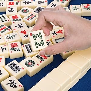 Cedilis Chinese Mahjong Game Set with 146 Large Tiles(1.4", Ivory), 2 Dice and Red Carrying Case for Chinese Style Game, Family Gathering