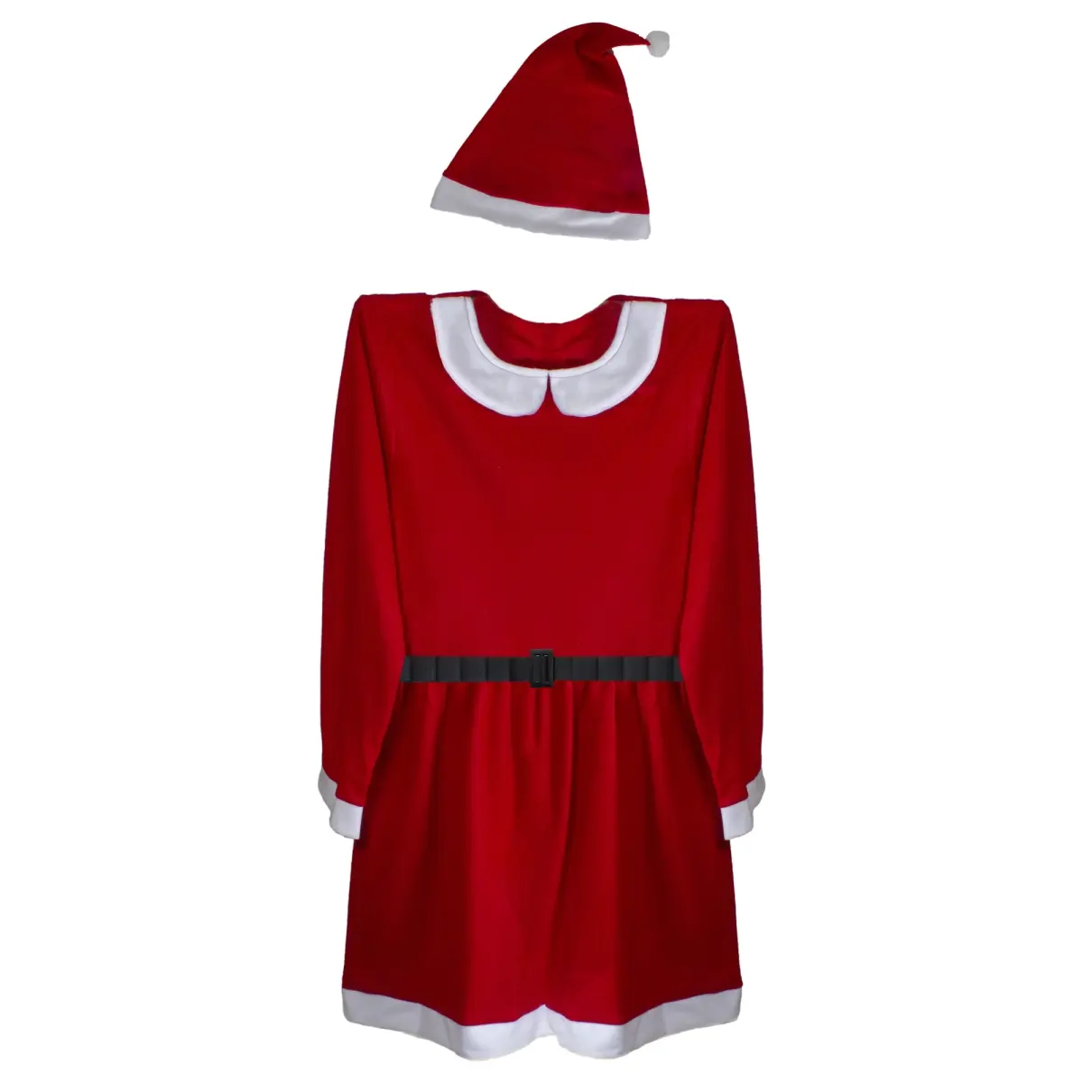 212 MAIN Women's Plus-Size 2-Piece Mrs. Claus Costume Set with Elastic Dog & Cat Clothes, Red/Black/White Dress, Skirt, Hat, Belt Accessories