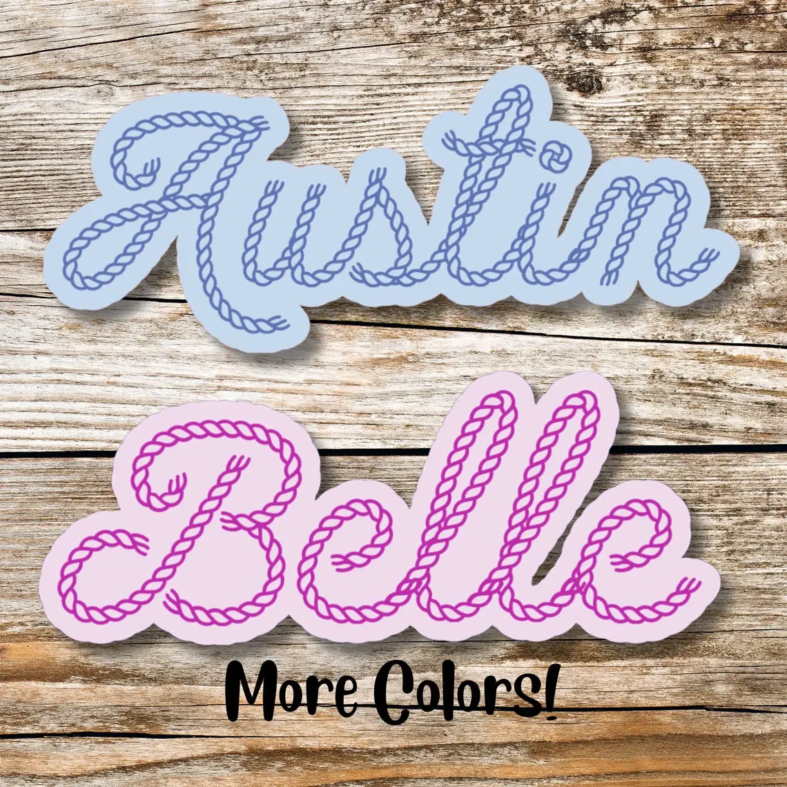 Rope Name Personalized Stickers - Customizable Western Cowgirl Cowboy Design for Water Bottles Notebooks Gifts 3" to 9" Length