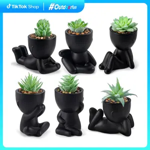 Outdoorfun Set of 6 Fake Plants Succulents Plants Artificial in Black Pots for Bathroom Home Office Table Decor Indoor