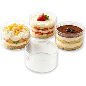 Dessert Cups with Lids and Stickers,Tiramisu Containers,Cookie Containers,Clear for Fruit,Pudding,Mousse, Tiramisu Cups With Lids (20pcs,Clear,3.66 * 3.66 * 2.36 in)