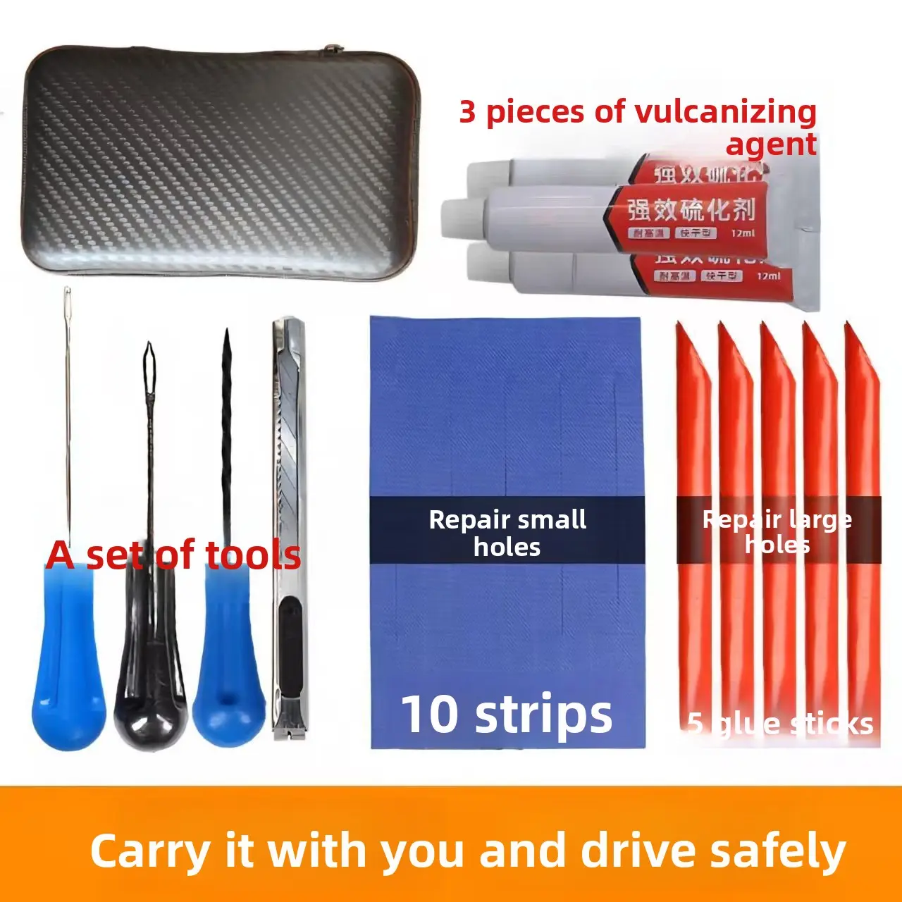 Premium Tubeless Tire Repair Kit for Car & Motorcycle – Upgraded Heavy Duty Tire Plug Tool Set with Vulcanizing Rubber Strips, Professional Flat Tire Repair Kit