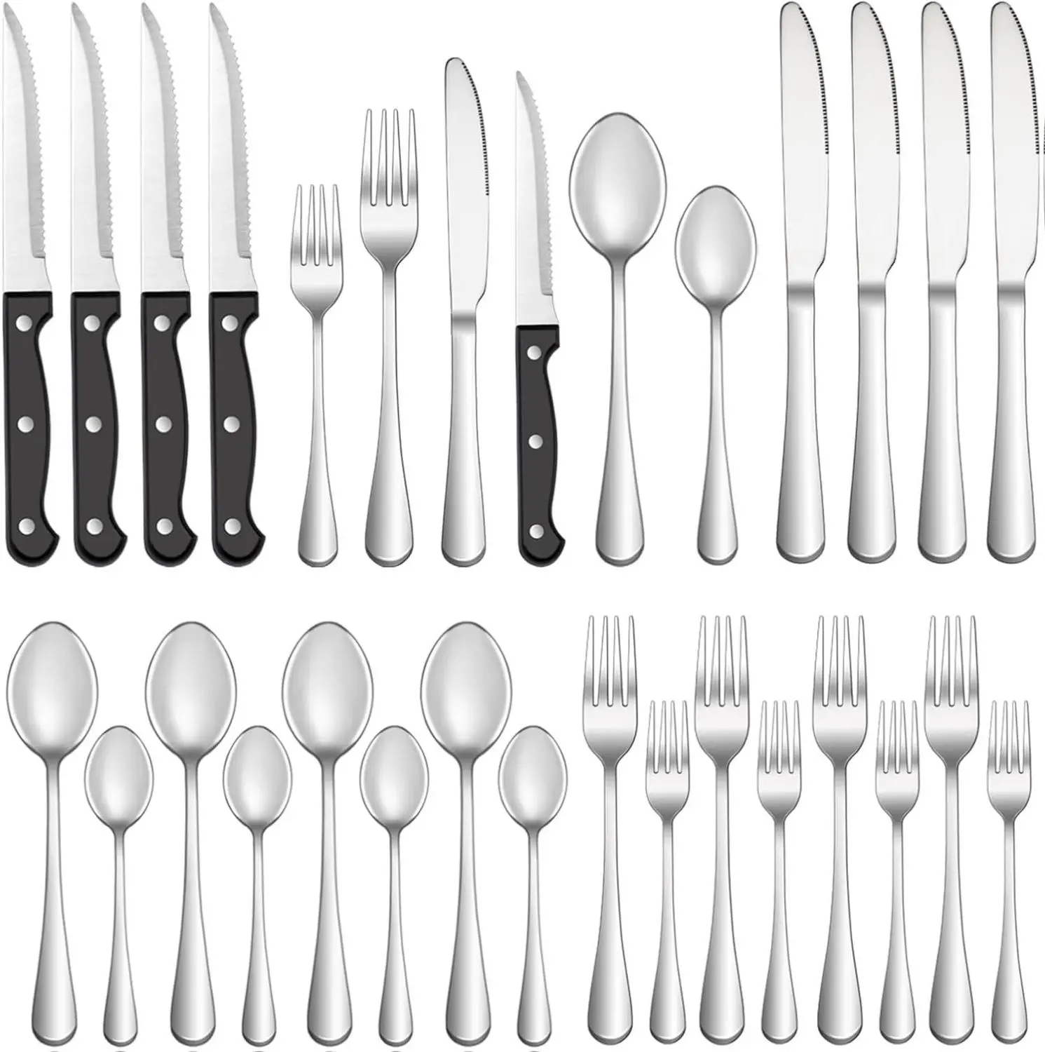 [New deal] - 24 Pcs Silverware Set with Steak Knives Service for 4,Stainless Steel Flatware Set,Mirror Polished Cutlery Utensil Sets,Home Kitchen Eating Tableware Sets,Include Fork Knife Spoon,Dishwasher Safe