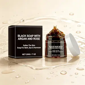 Black Soap with Argan & Rose 200g – Softens & Nourishes Skin – Natural Moroccan Bath, Spa & Hammam Soap – Deep Cleansing & Moisturizing – For Face & Body – Gentle for All Skin Types