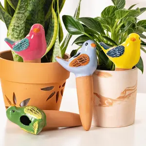 4 Pack Self Watering Bird Shaped Globes, Terracotta Vacation Planters Devices with Slow Release Automatic Watering Spikes,  Watering Pots for Indoor and Outdoor Potted