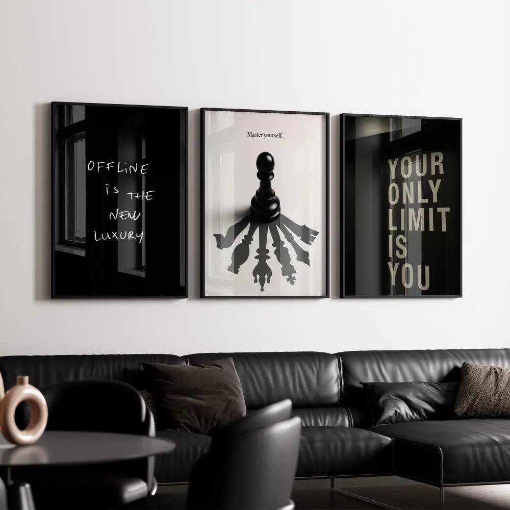 Minimalist Motivational Wall Art Set of 3, Offline is the New Luxury Print, Master Yourself Poster, Your Only Limit is You, Digital Download