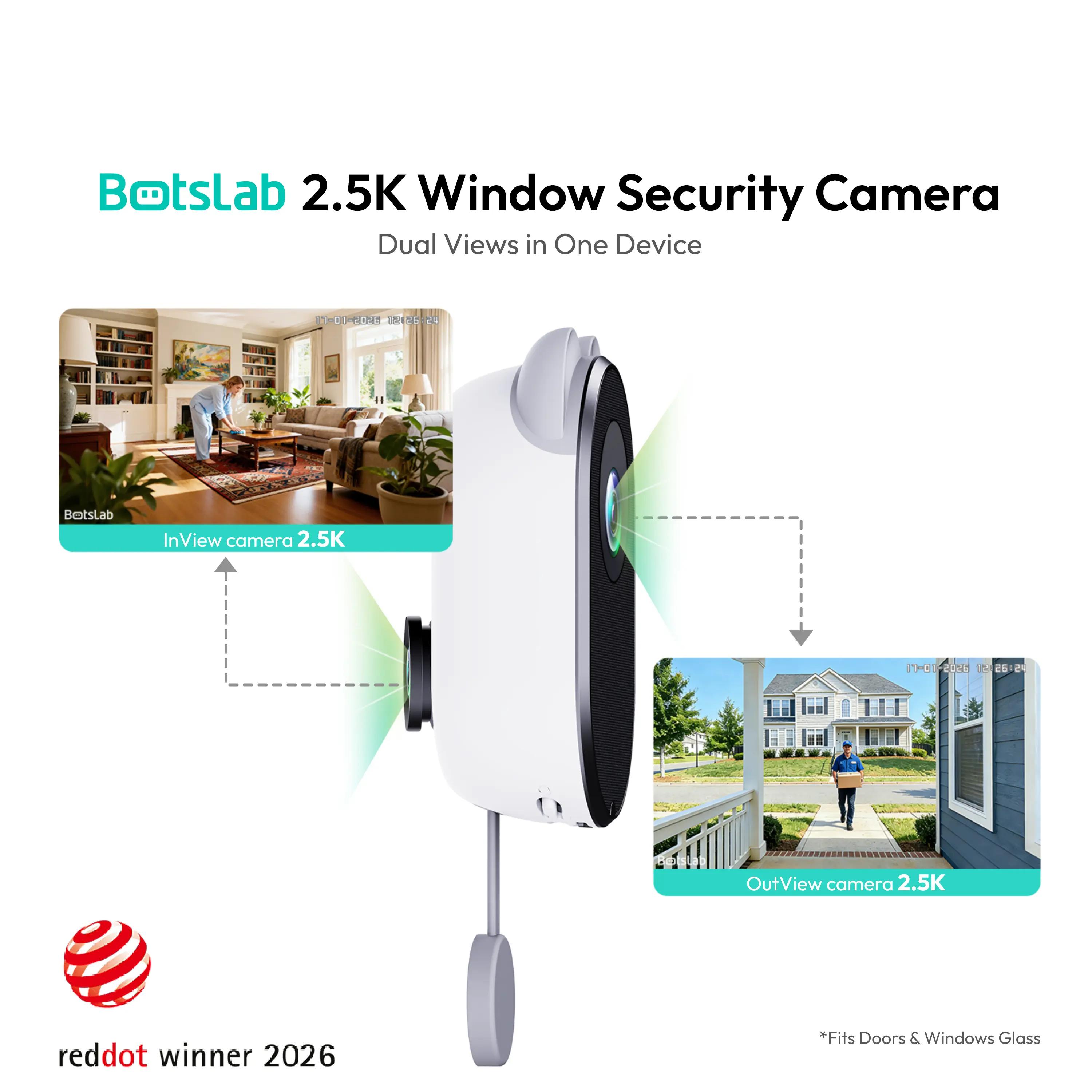 [summerfinds]Botslab 2.5K dual lens window camera, High-Definition Color Night Vision, 24/7 Recording, App Alerts