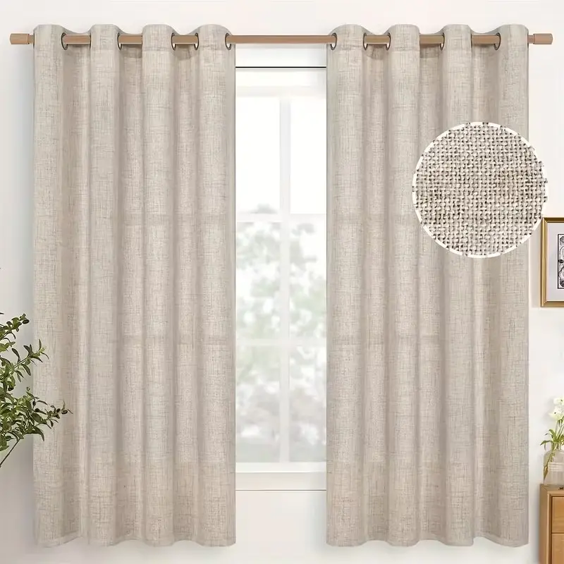 1pc Linen Style Filtering Window Curtain, Japanese Minimalist Design, Easy to Hang, Perfect for Living Room, Balcony, Office, Bedroom Decor