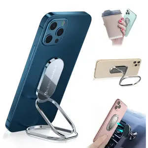 Foldable Cell Phone Stand for Desk, Adjustable Ring Holder Finger Kickstand for Office Desktop, Magnetic Car Mount, Rotatable Multi-Angle Hand Grip for iPhone 16 and 15 Smartphones' Back Case