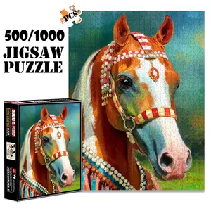 1pc 1000 piece adult puzzle 70x50cm Ornately - Adorned Horse with Colorful Bridle and Decorations 500 pieces of paper jigsaw puzzle, suitable for adults and families, large-scale DIY puzzle interac