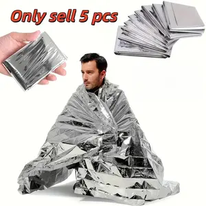 Emergency Use Polyester Film Insulation Blanket Set, 5-Piece Outdoor Survival Gear, 52x82 Inches, Ideal for Camping & Adventure