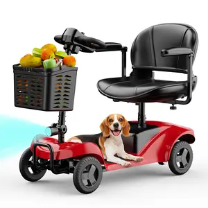 4 Wheel Mobility Scooter for Seniors&Adults- 25 Miles Range, Foldable Powered Electric Wheelchair Device w/600WH Battery,Only 8 lb Weight, Dual Basket, 300 lb Capacity, Compact,Red