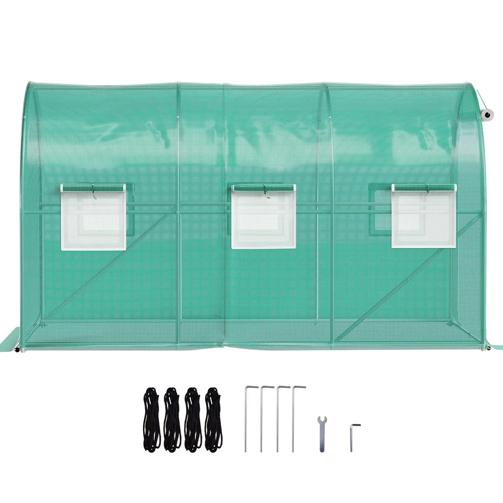 12x7x7 ft (3.7x2.1x2.1 m) Outdoor Portable Walk-in Tunnel Greenhouse Kit, 12.8 kg (28.2 lbs) Galvanized Steel Hoop Plant Hot House with 1 Top Beam, 2 Diagonal Poles, 1 Zippered Door, 6 Roll-up Mesh Windows, Water Resistant Sun Protection Metal Structure,