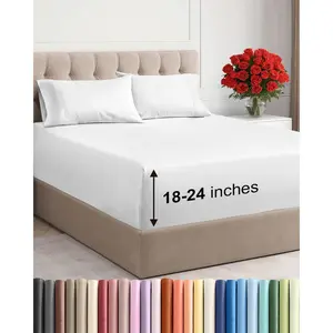 Extra Deep Queen Sheet Set 4 Piece Breathable Cooling Bed Sheets Easily Fits 18 to 24 inch Mattress Ultra Soft Wrinkle & Fade Free Extra Deep Pockets Comfy Hotel Luxury Bedding White