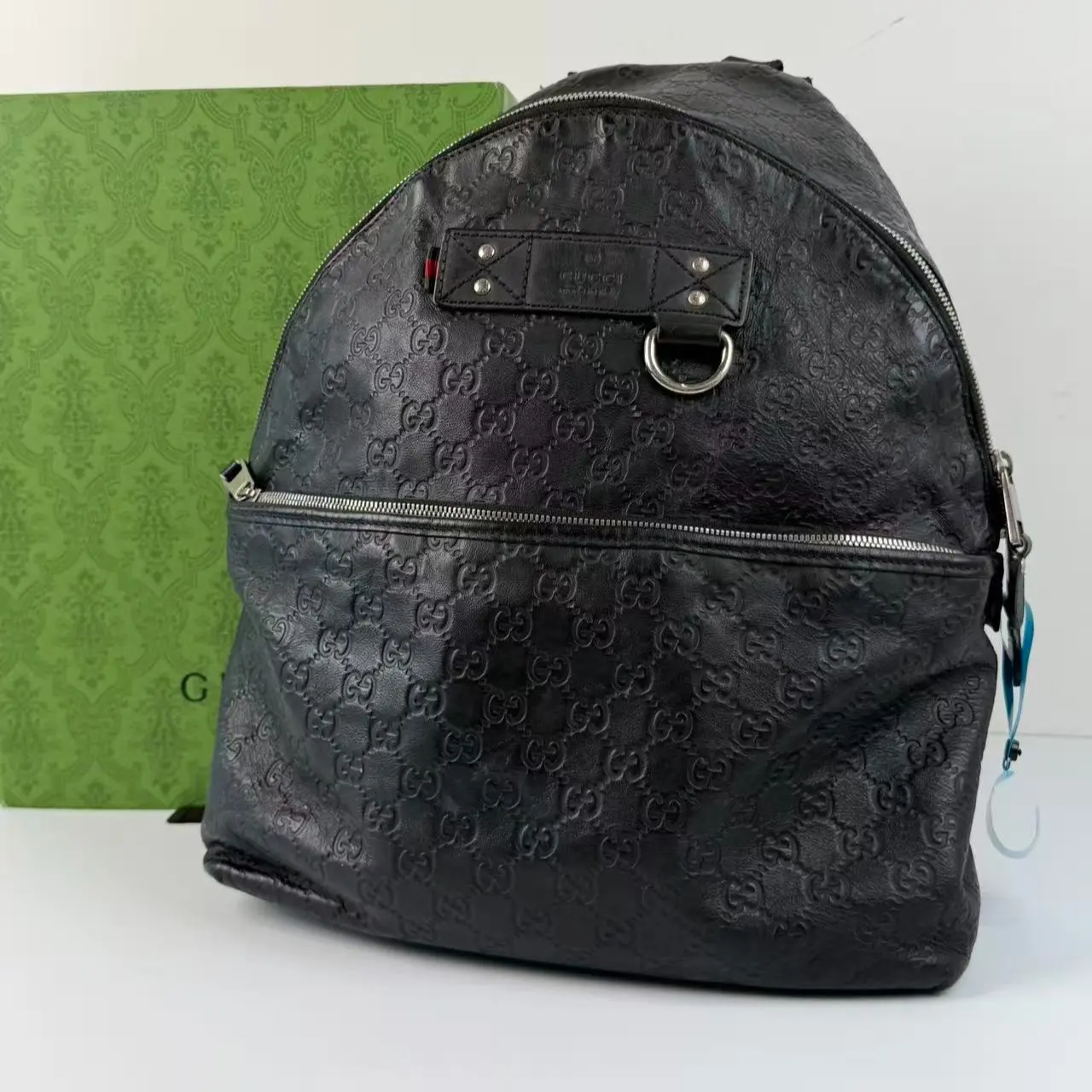 Pre-owned GUCCI Guccissima Embossed Black Leather Backpack