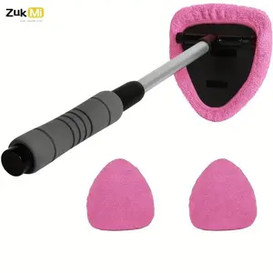 Windshield Cleaning Tool with Extendable Handle and 2 Microfiber Pads, Car Window Cleaner Kit, Auto Glass Wiper, Car Care Accessories