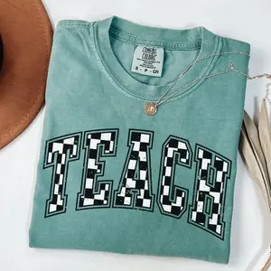Comfort Colors Vintage Checkered Teacher TShirt Gift for Teacher, Retro Teach Tee, Teacher Appreciation, Teacher Graduation, Student Teacher Gift Top