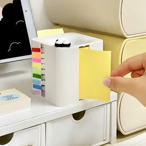 5-in-1 Pop-Up Desk Sticky Note Box with Dispenser & Storage, Includes 5-Color & 9-Color Index Tabs, 100 Sheets Notes, 10m Roll Sticky Notes & 5 Paper Clips, All-in-One Office Organizer for School Home Desk, Stationery Box