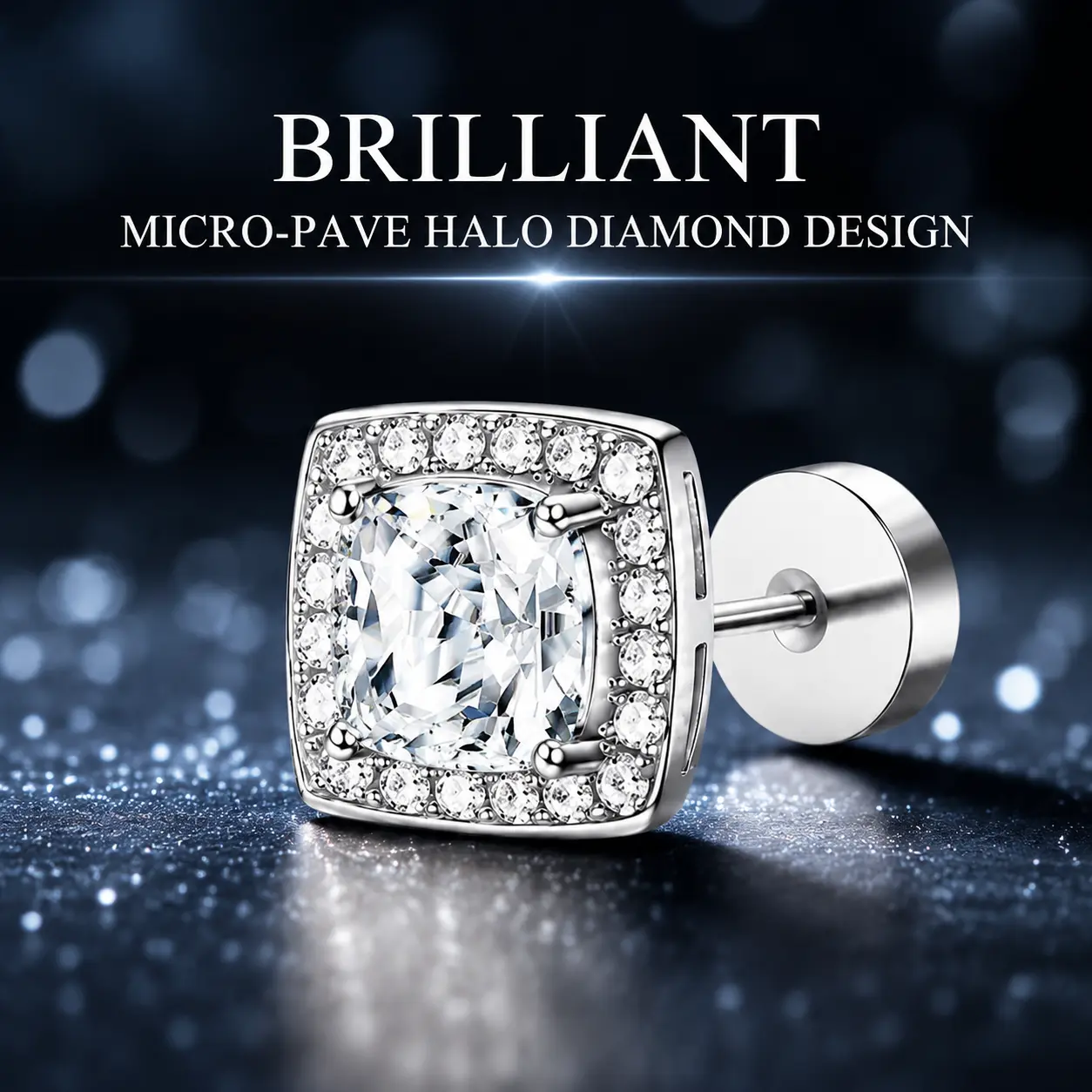 Luxury Zircon Stud Earrings, Micro-Pave Halo 4-Piece Set with Flat-Head Pain-Preventing Screw Backs for Daily Commute and Date Dinners, Gift for Women