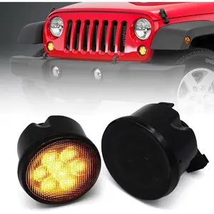 Turn Signal Lights Smoked Lens for Jeep Wrangler 2007-2018 JK JKU Amber LED Front Blinkers Grill Indicator Parking Lamp (Honycomb Style)