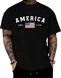 American 1776 Flag Patriotic T-Shirt Crewneck Casual Regular Tee Shirts for Men