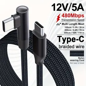 USB C to USB C Cable, Right Angle 90 Degree Type C PD Fast Charging Cord 60W USB 2.0 Nylon Braided Compatible for Smartphone, Samsung Galaxy S22 S21 S20 S10, MacBook, Pixel and Other USBC Plug