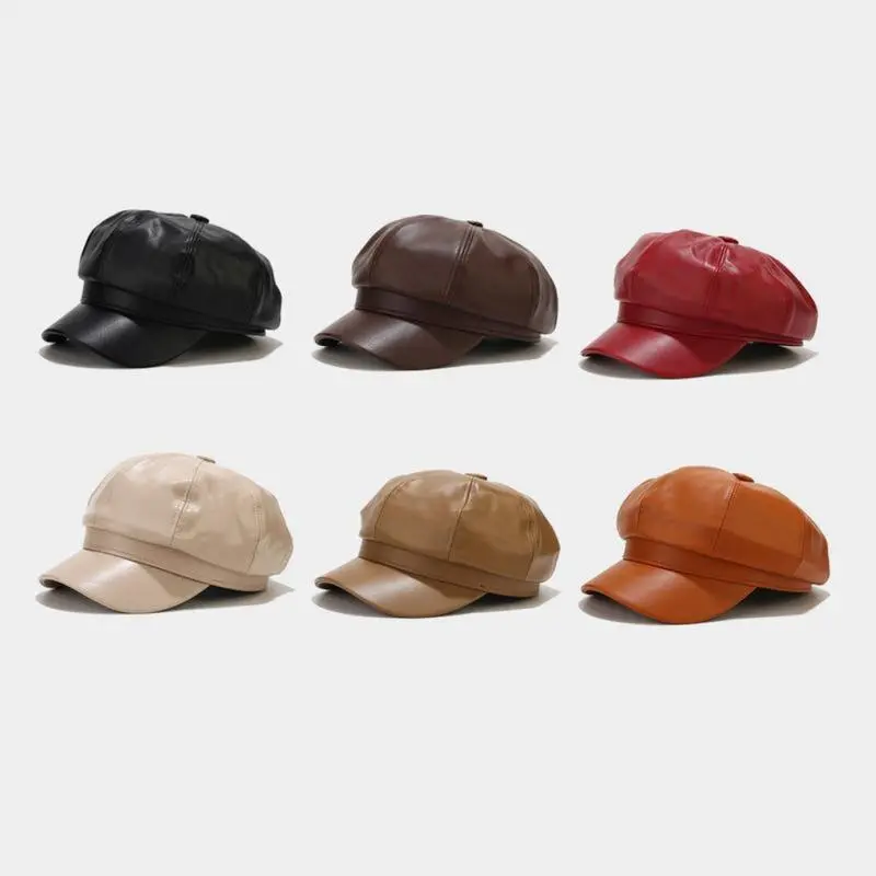 Female Plain Fashionable PU Leather Octagonal Hat - Soft British Retro Style, Lightweight, One Size, Everyday Daily Wear Accessory for Casual Street Wear (Luggage & Bags, Bag Straps & Chains Category)