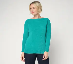 Denim & Co. Chenille Boat Neck Long Sleeve Sweater