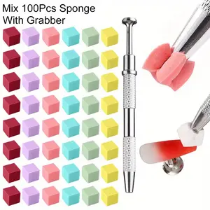 ✨ Gradient Nail Art Sponge Kit｜Nail Sponge & Retractable Grabber Tool Set｜Designed for Seamless Nail Color Blending｜Essential Tool for Nail Artists