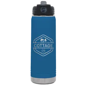 Personalized I'm Coming to the Cottage (Trees) 20 oz Water Bottle | Royal Blue