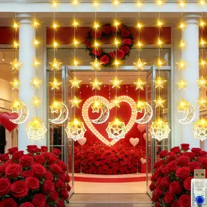 80LED Ramadan USB Star Lighting, 10 Hanging Curtain Lights for Eid al Fitr, Hanging Light String with Warm Star Light, Warm and Romantic Atmosphere Lights for Festival Decoration, Suitable for Ramadan, Valentine'S Day, Mother's Day, Easter, Rope Lights