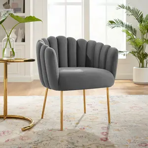 Modway Sanna Channel Tufted Performance Velvet Armchair in Gray