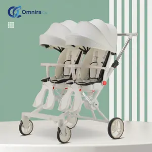 OMNIRA Lightweight Double Stroller for Twins and Siblings - Foldable Travel Twin Stroller with 360 Degree Rotating Seats and Multi-Position Recline - Compact Side-by-Side Infant Carriage