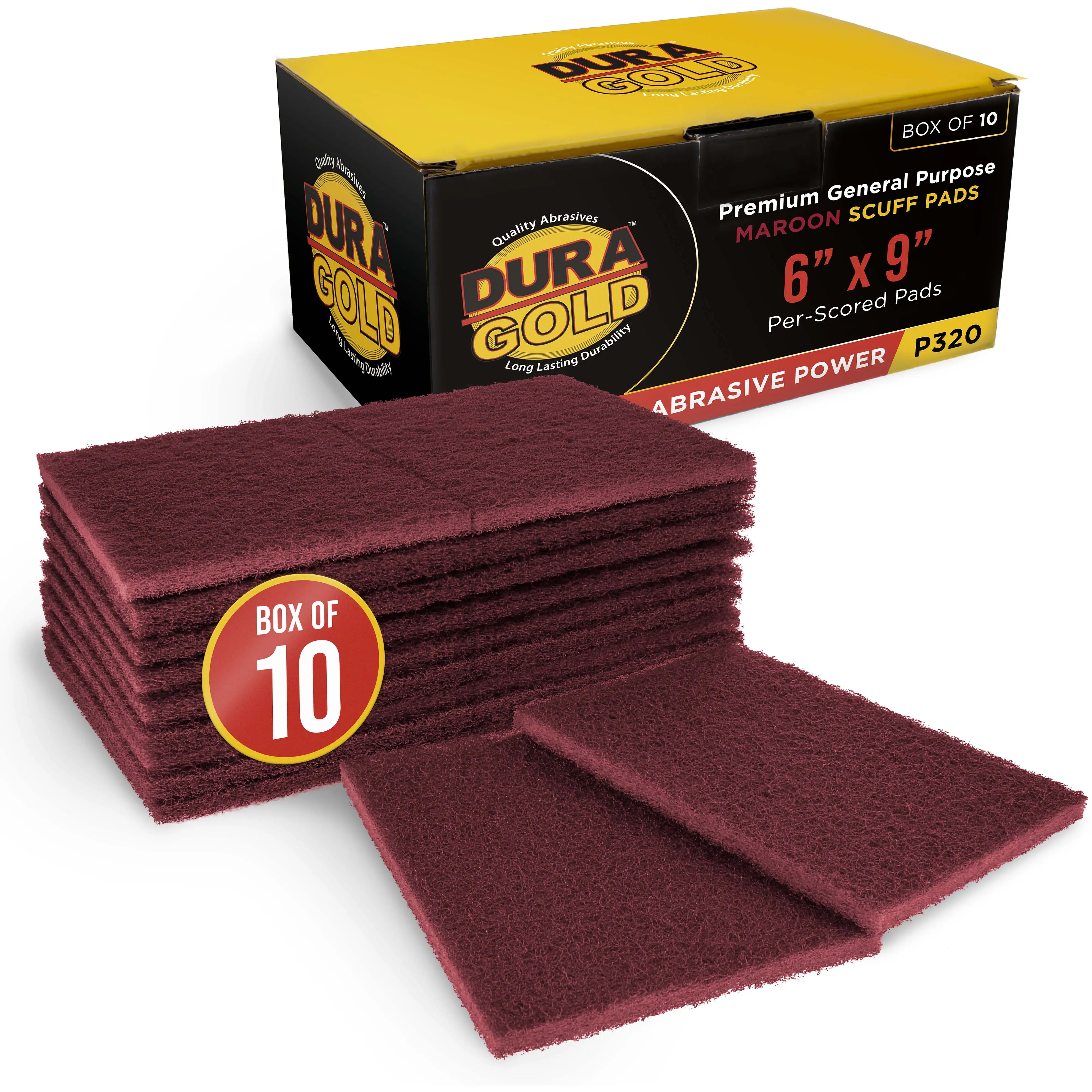 Dura-Gold Premium 6" x 9" Maroon General Purpose Scuff Pads, Box of 10 - Scuffing, Sanding, Surface Adhesion Preparation Paint Primer Auto Autobody