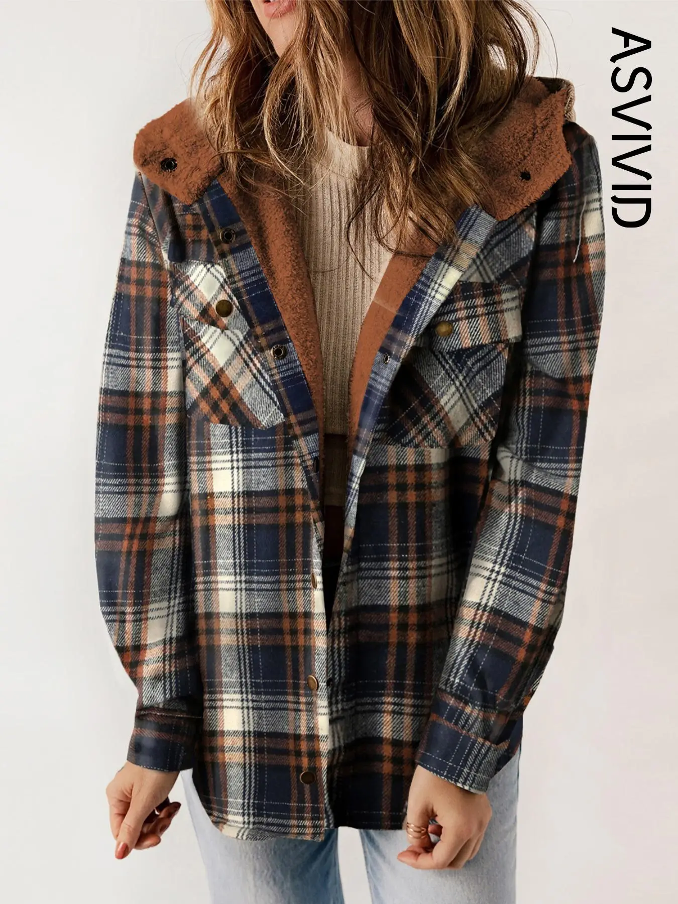 Women's Plaid / Houndstooth Print Button Front Hooded Coat, Casual Longsleeves Pocket Coat for Fall & Winter, Ladies Outerwear for Daily Wear, Womensw